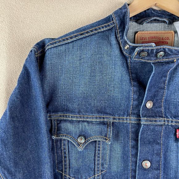 Levis Jacket Mens Extra Large Easy Rider Denim Medium Wash Trucker XL Biker Logo - Picture 2 of 16
